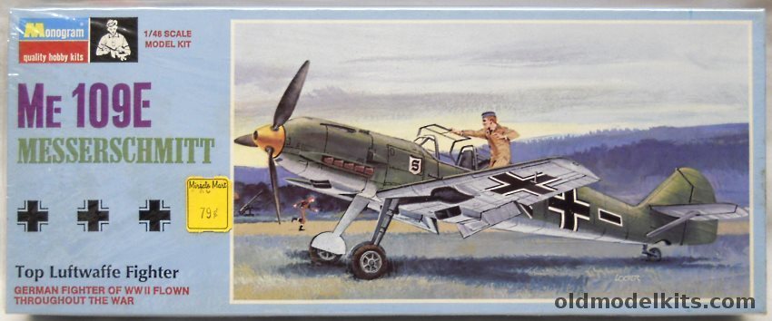Monogram 1/48 Me-109 Messerschmitt (Bf-109) - Blue Box Issue, PA74-100 plastic model kit